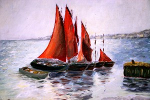 «Красные паруса» - картина маслом, V Larsson,  Швеция